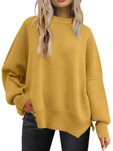 Load image into Gallery viewer, Slit Round Neck Dropped Shoulder Sweater
