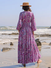 Load image into Gallery viewer, Printed Tie Neck Balloon Sleeve Maxi Dress