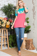 Load image into Gallery viewer, Celeste Full Size Flower Print Contrast Short Sleeve T-Shirt