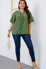 Load image into Gallery viewer, Plus Size Striped Notched Neck Half Sleeve Top