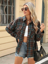 Load image into Gallery viewer, Pocketed Plaid Collared Neck Long Sleeve Shirt