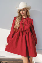 Load image into Gallery viewer, Double Take Christmas Front Tied Long Sleeve Mini Dress