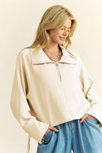 Load image into Gallery viewer, Davi & Dani Drawstring Hem Half Zip Raglan Sleeve Sweatshirt