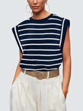 Load image into Gallery viewer, Striped Round Neck Cap Sleeve T-Shirt