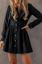 Load image into Gallery viewer, Ruched Button Up Long Sleeve Dress