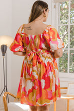 Load image into Gallery viewer, ODDI Full Size Printed Tied Back Short Sleeve Mini Dress