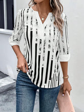Load image into Gallery viewer, Striped Notched Half Sleeve Blouse