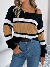 Load image into Gallery viewer, Color Block Asymmetrical Neck Long Sleeve Sweater