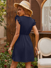 Load image into Gallery viewer, Ruffled V-Neck Cap Sleeve Mini Dress