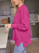 Load image into Gallery viewer, Slit Round Neck Dropped Shoulder Sweater