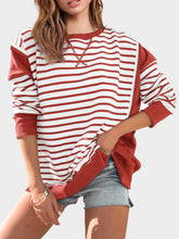 Load image into Gallery viewer, Slit Exposed Seam Striped Long Sleeve Sweatshirt