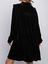Load image into Gallery viewer, Frill Notched Long Sleeve Dress with Pockets