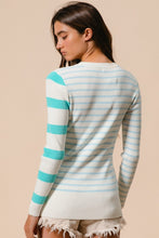 Load image into Gallery viewer, BiBi Contrast Striped Asymmetrical Hem Knit Top