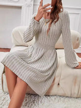 Load image into Gallery viewer, Smocked Round Neck Long Sleeve Knee Length Dress
