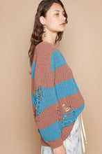Load image into Gallery viewer, POL Striped Distressed Long Sleeve Sweater