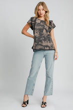 Load image into Gallery viewer, Umgee Ruffled Landscape Print Short Sleeve French Terry Top