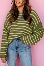 Load image into Gallery viewer, Striped Round Neck Dropped Shoulder Sweater