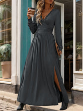 Load image into Gallery viewer, Perfee Lace Detail Slit V-Neck Long Sleeve Dress