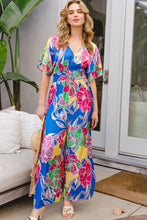 Load image into Gallery viewer, ODDI Full Size Floral Smocked Tied Back Jumpsuit