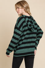 Load image into Gallery viewer, BOMBOM Drawstring Striped Dropped Shoulder Hoodie