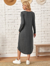 Load image into Gallery viewer, Pocketed Round Neck Long Sleeve Tee Dress