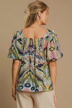 Load image into Gallery viewer, Umgee Full Size Abstract Print Smocked Square Neck Puff Sleeve Blouse