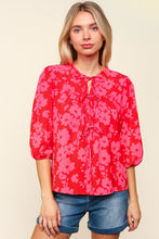 Load image into Gallery viewer, Haptics Full Size Ribbon Bow Floral Balloon Sleeve Blouse
