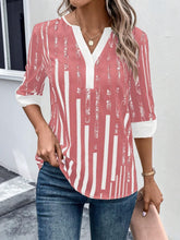Load image into Gallery viewer, Striped Notched Half Sleeve Blouse