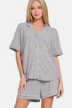 Load image into Gallery viewer, Zenana Button Down Short Sleeve Top and Shorts Lounge Set
