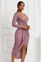 Load image into Gallery viewer, High-low Ruched Surplice Long Sleeve Dress
