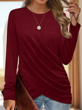 Load image into Gallery viewer, Ruched Round Neck Long Sleeve T-Shirt