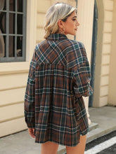Load image into Gallery viewer, Pocketed Plaid Collared Neck Long Sleeve Shirt