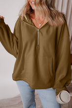 Load image into Gallery viewer, Pocketed Half Zip Dropped Shoulder Hoodie