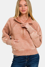 Load image into Gallery viewer, Zenana Acid Washed Half Zip Fleece Sweatshirt