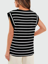 Load image into Gallery viewer, Striped Round Neck Cap Sleeve T-Shirt