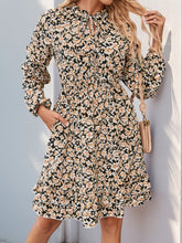 Load image into Gallery viewer, Perfee Printed Tie Neck Long Sleeve Mini Dress