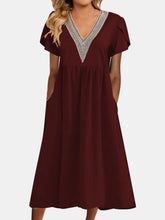 Load image into Gallery viewer, Full Size Lace Detail V-Neck Short Sleeve Dress