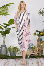 Load image into Gallery viewer, Celeste Full Size Floral Striped Contrast Midi-Dress with Pockets