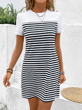 Load image into Gallery viewer, Striped Round Neck Short Sleeve Mini Tee Dress