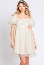Load image into Gallery viewer, GeeGee Pearl Mesh Puff Sleeve Babydoll Dress