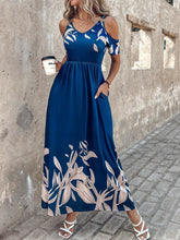 Load image into Gallery viewer, Printed Cold Shoulder Short Sleeve Maxi Dress