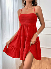 Load image into Gallery viewer, Smocked Tiered Sleeveless Mini Dress