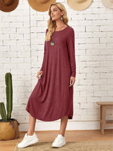 Load image into Gallery viewer, Pocketed Round Neck Long Sleeve Tee Dress