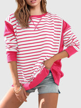 Load image into Gallery viewer, Slit Exposed Seam Striped Long Sleeve Sweatshirt