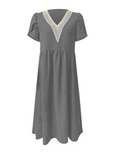 Load image into Gallery viewer, Full Size Lace Detail V-Neck Short Sleeve Dress