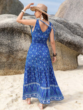 Load image into Gallery viewer, Printed V-Neck Tie Shoulder Dress