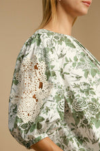 Load image into Gallery viewer, Umgee Floral Pleated Detail Lace Trim Sleeve Blouse