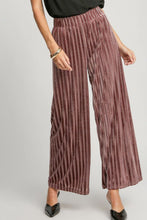Load image into Gallery viewer, Umgee Full Size Elastic Waist Striped Wide Leg Velvet Pants