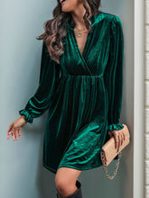 Load image into Gallery viewer, Perfee Ruched Surplice Long Sleeve Mini Dress