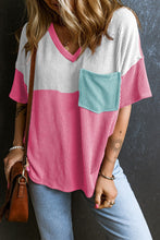 Load image into Gallery viewer, Color Block V-Neck Short Sleeve T-Shirt